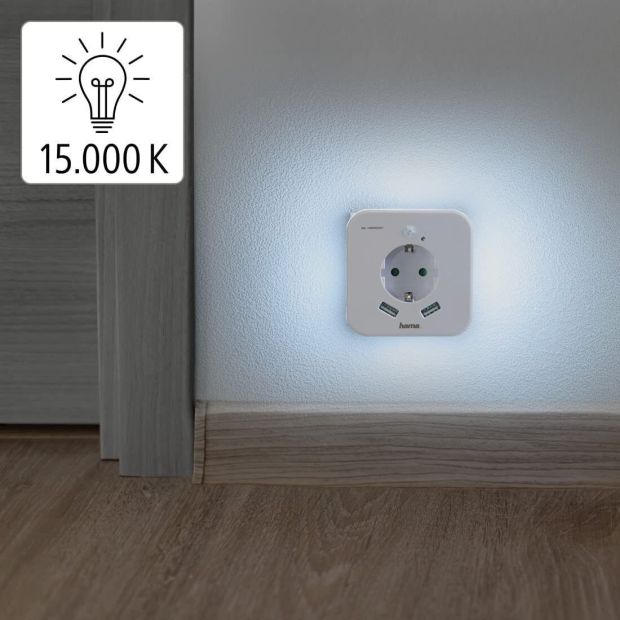 Hama LED Nachtlicht Steckdose mit 2 USB Anschluss 