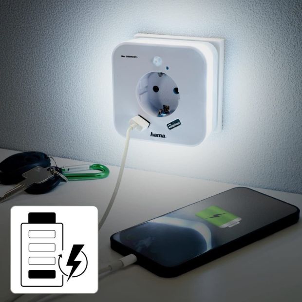 Hama LED Nachtlicht Steckdose mit 2 USB Anschluss 