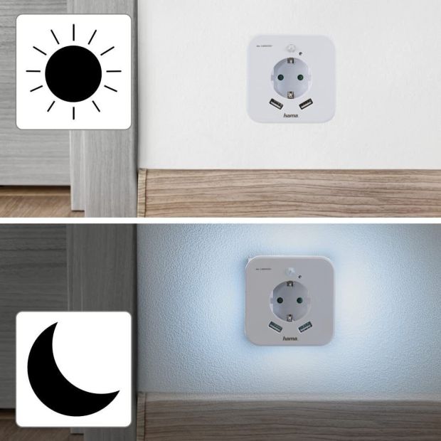 Hama LED Nachtlicht Steckdose mit 2 USB Anschluss 