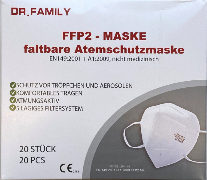 20x Dr. Family FFP2 Maske 5-lagig Atemschutz Mundschutz Masken