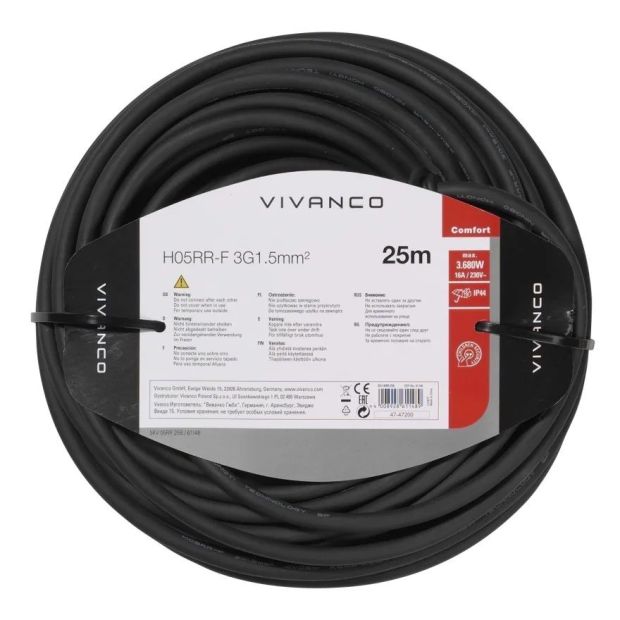 Vivanco Verlängerungskabel Außen 25 m Stromkabel Schuko Stecker
