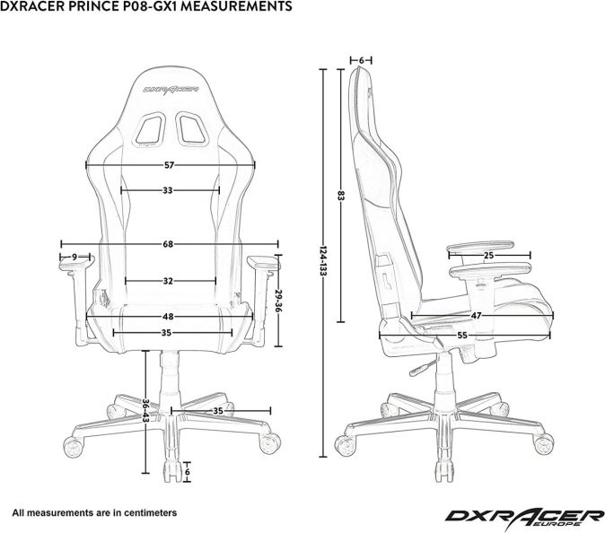 DXRacer Prince P08 Gaming Stuhl Drehstuhl Chefsessel 185 cm Schwarz/Rot[B-WARE]