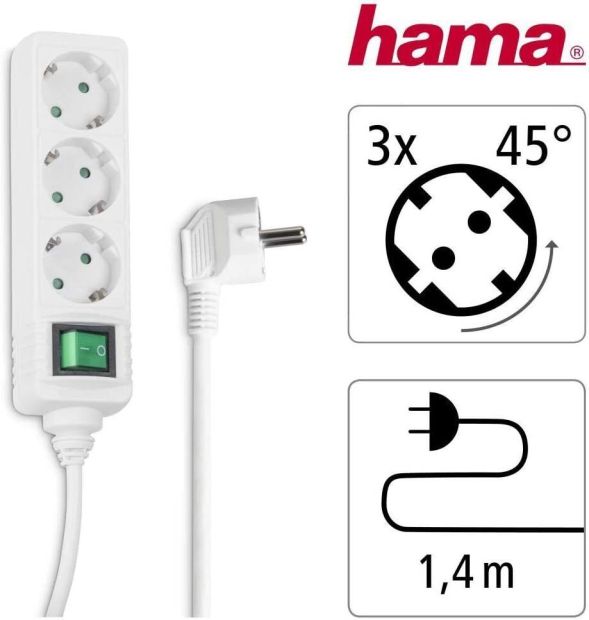 Hama 3-Fach Steckdosenleiste mit Schalter Steckerleiste Winkelstecker1,4m Hama 3-Fach Steckdosenleiste mit Schalter Steckerleiste Winkelstecker1,4m