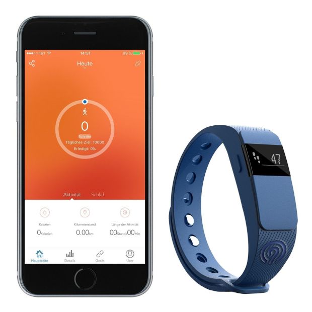 NINETEC Smartfit F2 Fitnesstracker + 3x Ersatz Armband (Blau / Rot / Grün / ORANGE)