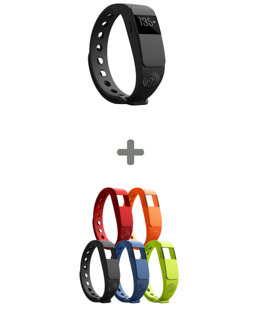 NINETEC Smartfit F2HR Fitnesstracker + 5x Ersatz Armband (Schwarz / Blau / Rot / Grün / ORANGE)