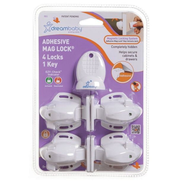Dreambaby G855 Selbstklebende Kindersicherung Set 4 Schlösser 1 Schlüssel Dreambaby G855 Selbstklebende Kindersicherung Set 4 Schlösser 1 Schlüssel