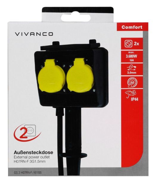 Vivanco Gartensteckdose mit Erdspieß 2 fach Außensteckdose 3m Stromkabel Vivanco Gartensteckdose mit Erdspieß 2 fach Außensteckdose 3m Stromkabel