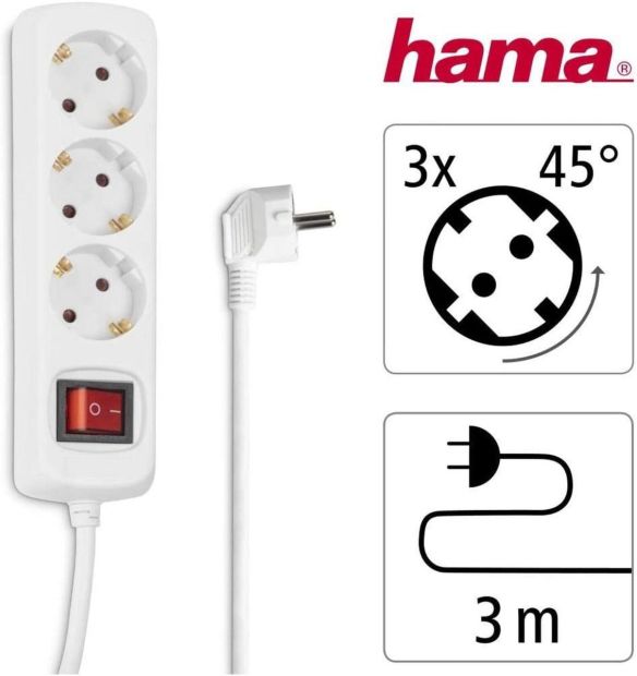 Hama 3-Fach Steckdosenleiste mit Schalter Mehrfachsteckdose 3m Hama 3-Fach Steckdosenleiste mit Schalter Mehrfachsteckdose 3m