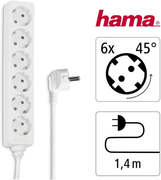 Hama 6-Fach Steckdosenleiste Mehrfachsteckdose 1,4m Weiß Hama 6-Fach Steckdosenleiste Mehrfachsteckdose 1,4m Weiß