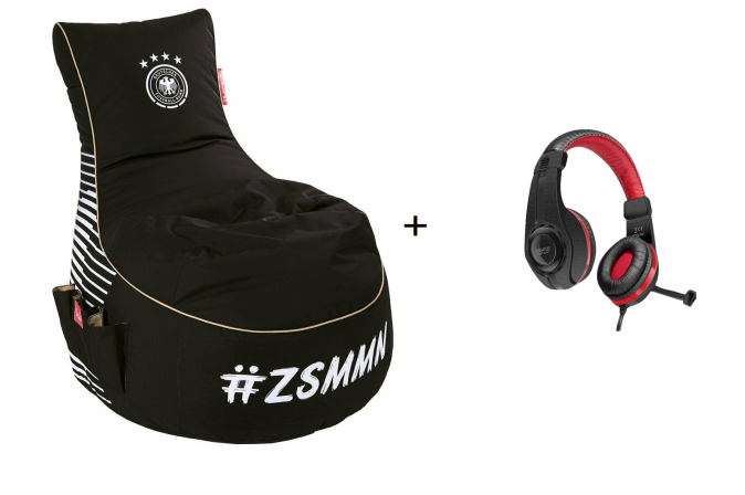 MADE in GERMANY Gaming Sitzsack EPS Füllung Sitzkissen + Kopfhörer für PS4