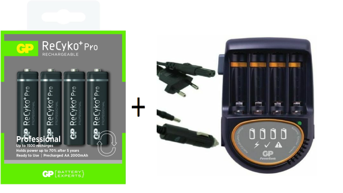 GP PowerBank H500 Ladegerät AAA/AA  + GP ReCyko+ PRO 4 Akkus AA Mignon Akku