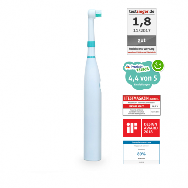 Happybrush Elektrische rotierende Akku Zahnbürste + 8x Gratis Ersatzbürsten Happybrush Elektrische rotierende Akku Zahnbürste + 8x Gratis Ersatzbürsten