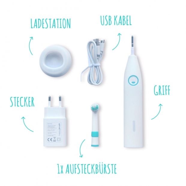 HAPPYBRUSH R1 StarterKit Rotierende Zahnbürste Weiß + Gratis 2er Pack Ersatzbürsten HAPPYBRUSH R1 StarterKit Rotierende Zahnbürste Weiß + Gratis 2er Pack Ersatzbürsten