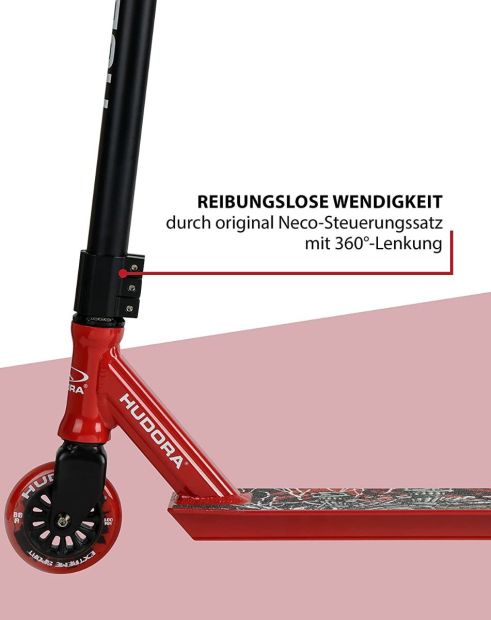 HUDORA Stunt Scooter XQ-13 Roller Rot mit Hudora Skater Rampe 5-tlg SET