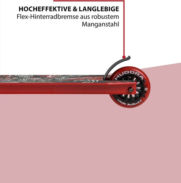 HUDORA Stunt Scooter XQ-13 Roller Rot mit Hudora Skater Rampe 5-tlg SET