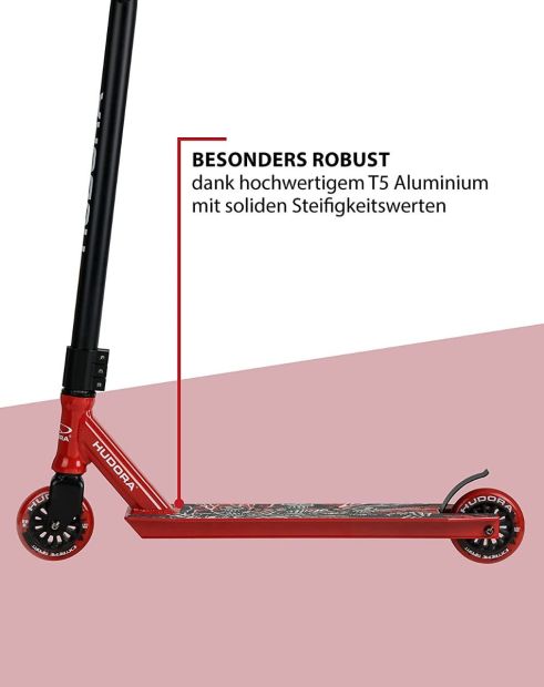 HUDORA Stunt Scooter XQ-13 Roller Rot mit Hudora Skater Rampe 5-tlg SET