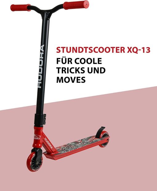 HUDORA Stunt Scooter XQ-13 Roller Rot mit Hudora Skater Rampe 5-tlg SET