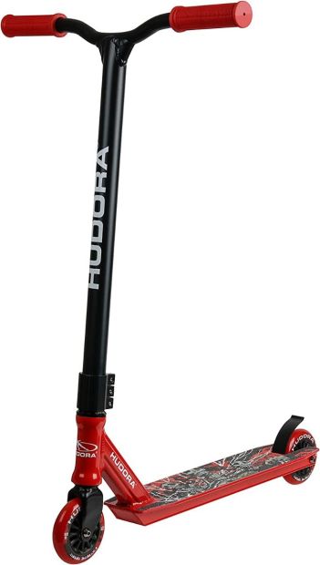 HUDORA Stunt Scooter XQ-13 Roller Rot mit Hudora Skater Rampe 5-tlg SET