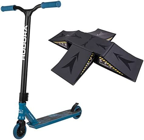 HUDORA Stunt Scooter XQ-12 Roller Blau mit Hudora Skater Rampe 5-tlg SET HUDORA Stunt Scooter XQ-12 Roller Blau mit Hudora Skater Rampe 5-tlg SET