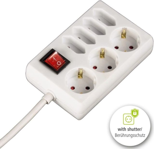 Hama 7-Fach Steckdosenleiste mit Schalter 3x Schuko 4x Euro Steckerleiste 1,4m 