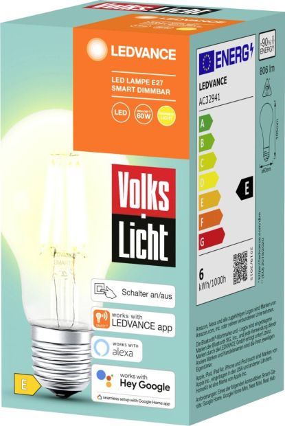 LEDVANCE Volks-Licht E27 Smart+ LED Lampe Bluetooth 6W Dimmbar