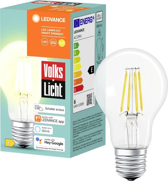 LEDVANCE Volks-Licht E27 Smart+ LED Lampe 6W dimmbar Bluetooth [ 4ER-PACK ]