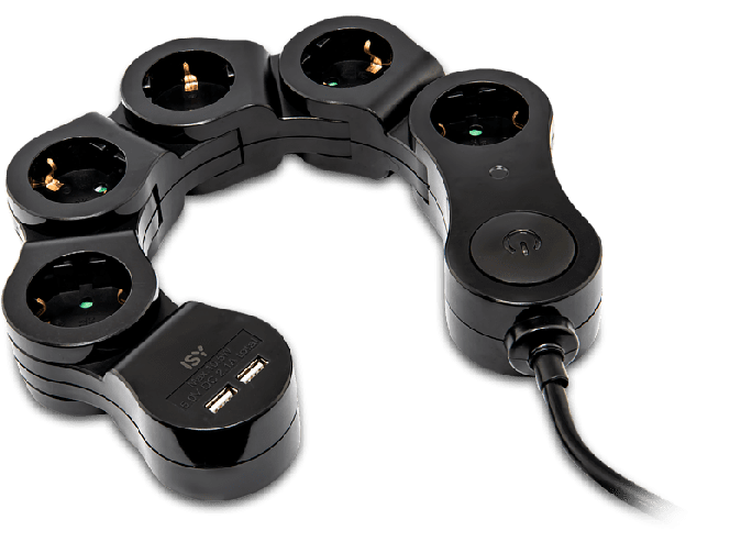 ISY IPS-5000-B 5 Fach Schwenkbare Steckdosenleiste 2 USB Anschluss mit Schalter ISY IPS-5000-B 5 Fach Schwenkbare Steckdosenleiste 2 USB Anschluss mit Schalter