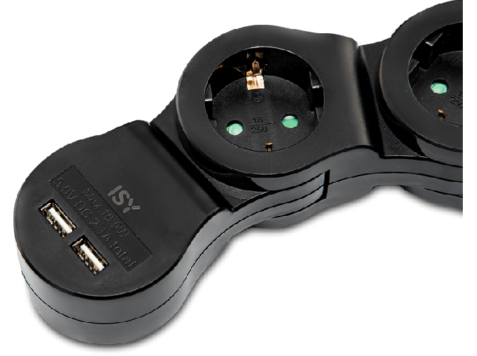 ISY IPS-5000-B 5 Fach Schwenkbare Steckdosenleiste 2 USB Anschluss mit Schalter ISY IPS-5000-B 5 Fach Schwenkbare Steckdosenleiste 2 USB Anschluss mit Schalter