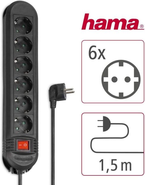 Hama 6-Fach Steckdosenleiste mit Schalter Steckerleiste 1,5 m