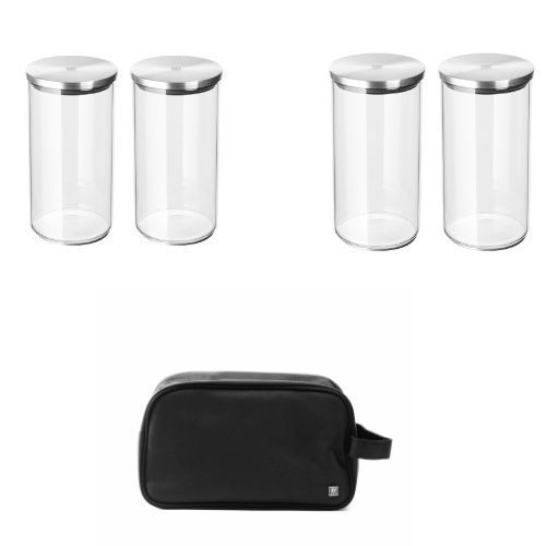 Zwilling Vorratsdosen Vorratsglas 1L Glasbehälter 4ER SET mit Kulturtasche Zwilling Vorratsdosen Vorratsglas 1L Glasbehälter 4ER SET mit Kulturtasche