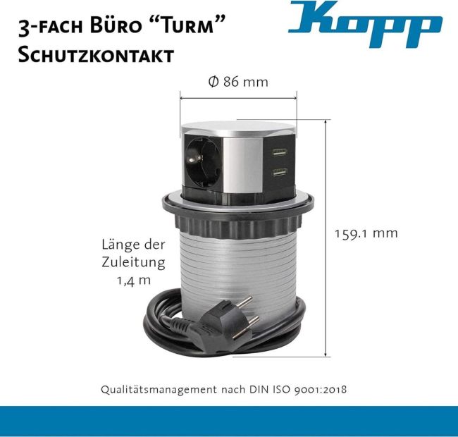 Kopp 6-Fach mit 3X Steckdose + 2X USB-Port Steckdosenleiste mit USB Kopp 6-Fach mit 3X Steckdose + 2X USB-Port Steckdosenleiste mit USB