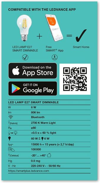 [12er HIGHLIGHT] LEDVANCE Volks-Licht E27 Smarte LED Lampe Bluetooth Warmweiß 