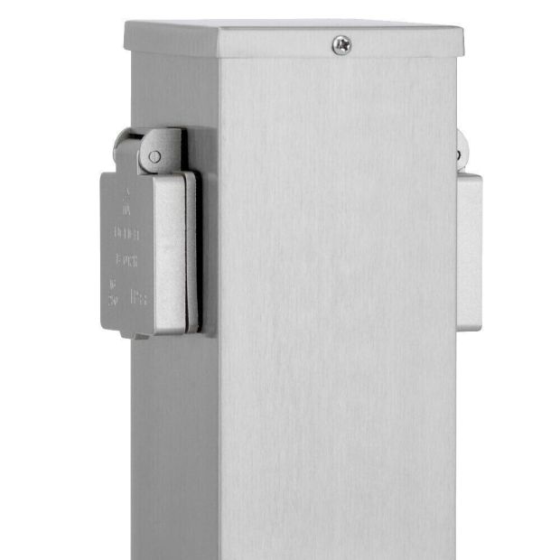 Ledar Steckdosenpfosten - Stockach stahl, Outdoor Silber Außensteckdose (4-fach) 