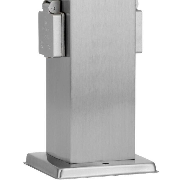 Ledar Steckdosenpfosten - Stockach stahl, Outdoor Silber Außensteckdose (4-fach) 