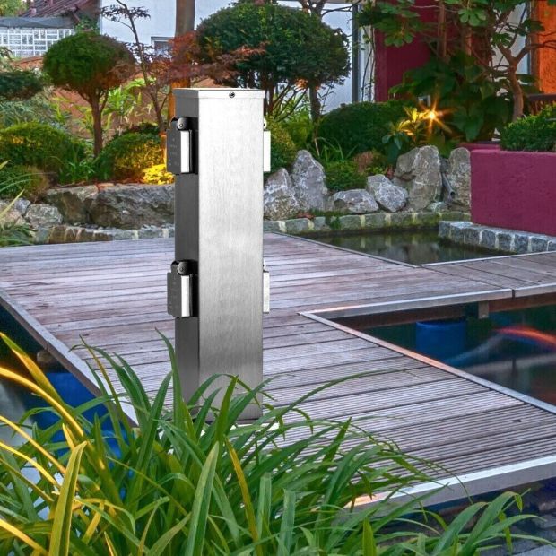Ledar Steckdosenpfosten - Stockach stahl, Outdoor Silber Außensteckdose (4-fach) 