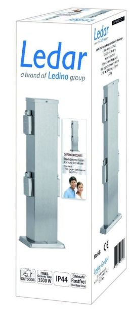 Ledar Steckdosenpfosten - Stockach stahl, Outdoor Silber Außensteckdose (4-fach) 