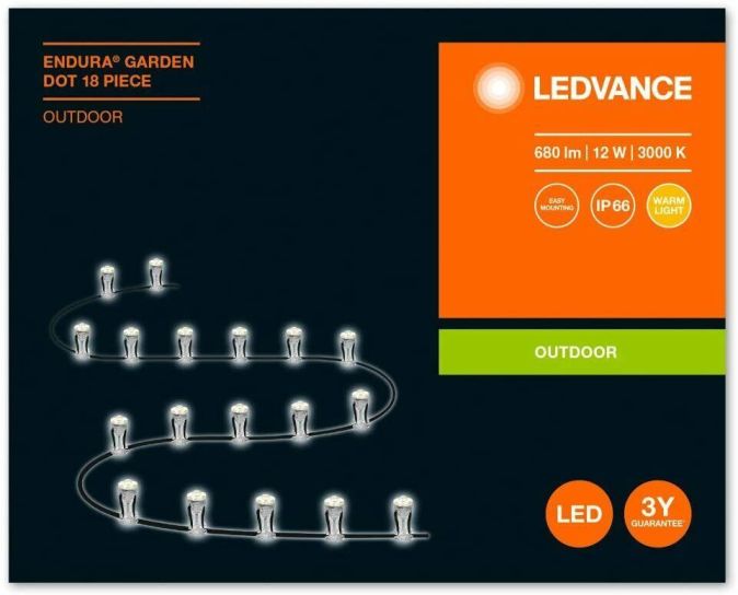 LEDVANCE LED Gartenleuchte Lichterkette mit 18 LED Dots 12W Warmweiß