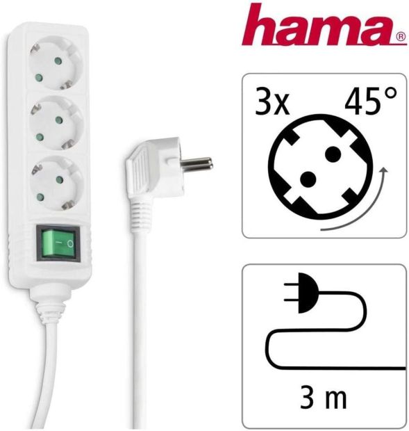 Hama 3-Fach Steckdosenleiste mit Schalter Steckerleiste Winkelstecker 3m Weiß Hama 3-Fach Steckdosenleiste mit Schalter Steckerleiste Winkelstecker 3m Weiß