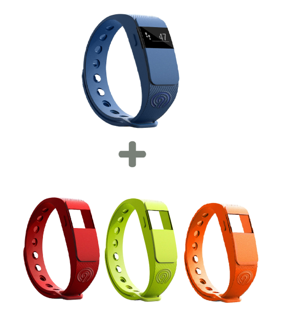 NINETEC Smartfit F2 Fitnesstracker + 3x Ersatz Armband (Blau / Rot / Grün / ORANGE)