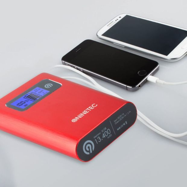 NINETEC PowerDrive 2in1 64GB USB Flash + 13.400mAh Power Bank Akku Ladegerät Rot NINETEC PowerDrive 2in1 64GB USB Flash + 13.400mAh Power Bank Akku Ladegerät Rot