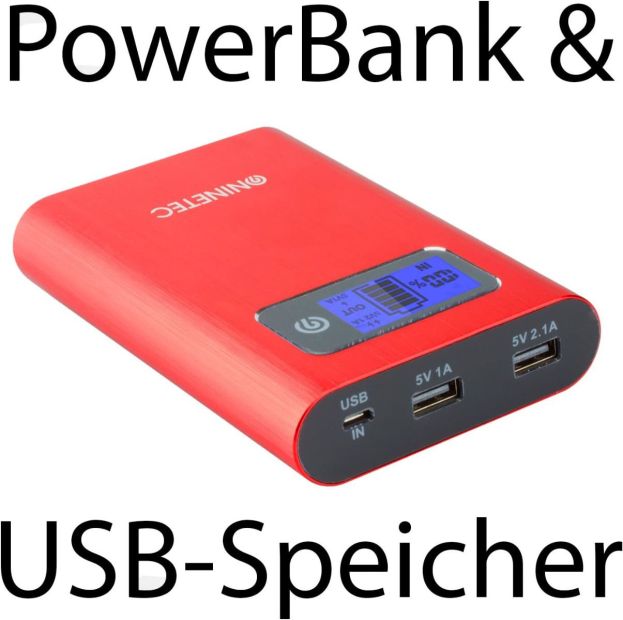 NINETEC PowerDrive 2in1 64GB USB Flash + 13.400mAh Power Bank Akku Ladegerät Rot NINETEC PowerDrive 2in1 64GB USB Flash + 13.400mAh Power Bank Akku Ladegerät Rot