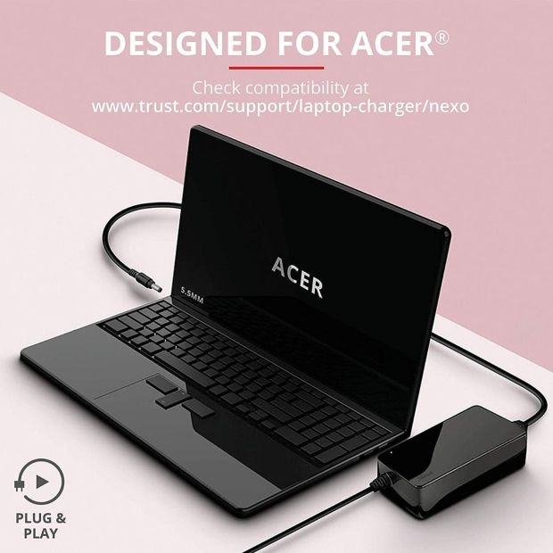 TRUST Laptop Ladegerät Netzteil für ACER Notebook 90W Netzkabel
