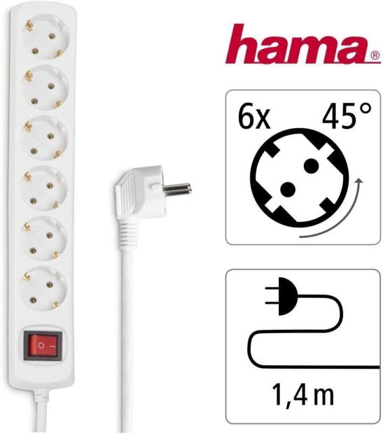 Hama 6-Fach Steckdosenleiste mit Schalter Mehrfachsteckdose 1,4m 