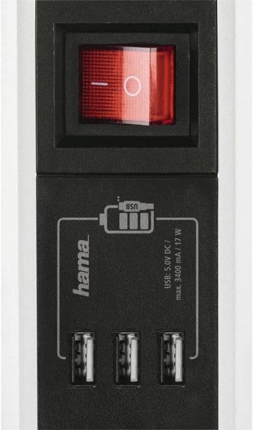 Hama 5-Fach Steckdosenleiste mit 3x USB Anschluss und Schalter Steckerleiste 1,5 m 