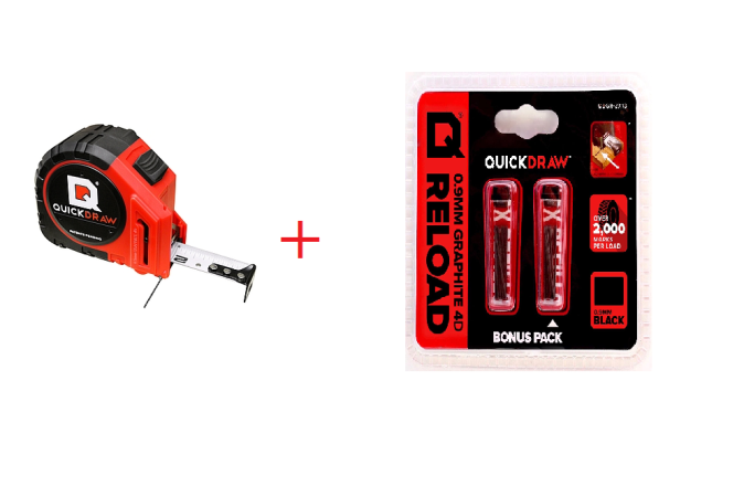QUICKDRAW Bandmaß mit Grafit Marker 5 m  Bandmaß + Gratis Zusatz Ersatzminen