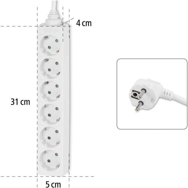 Hama 6-Fach Steckdosenleiste Mehrfachsteckdose 3500W 45° Gedreht 1,4m Weiß