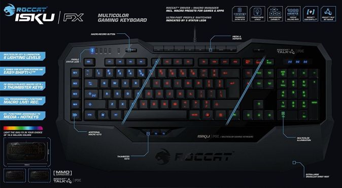 Roccat Isku FX Multicolor Gaming Tastatur Keyboard RGB USB FR LAYOUT [B-WARE]