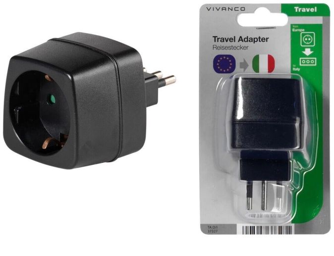 Vivanco Reisestecker DE auf Italien Schuko Adapter Reiseadapter EU to IT