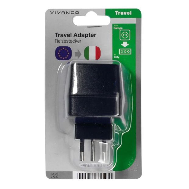 Vivanco Reisestecker DE auf Italien Schuko Adapter Reiseadapter EU to IT