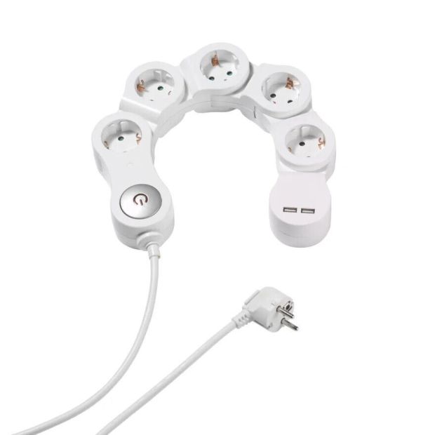 Vivanco 5-Fach Flexible Steckdosenleiste mit USB 2x Anschluss und Schalter